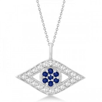 Evil Eye Diamond & Sapphire Pendant Necklace 14k White Gold (0.50ct)
