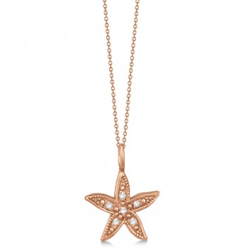 Diamond Accented Petite Starfish Pendant Necklace 14k Rose Gold (0.04ct)