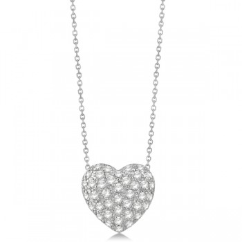 Puffed Heart Diamond Pendant Necklace Pave Set 14k White Gold (1.04ct)
