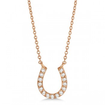 Pave Set Diamond Horseshoe Pendant Necklace 14k Rose Gold 0.15ct