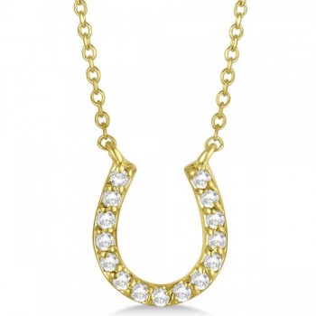 Pave Set Diamond Horseshoe Pendant Necklace 14k Yellow Gold 0.15ct