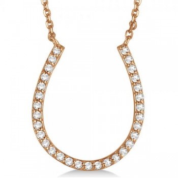 Pave Set Lab Grown Diamond Horseshoe Pendant Necklace 14k Rose Gold 0.25ct