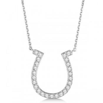 Pave Set Diamond Horseshoe Pendant Necklace 14k White Gold 0.40ct