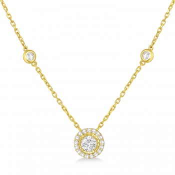 Diamond Halo Pendant Station Necklace in 14k Yellow Gold (0.50 ctw)