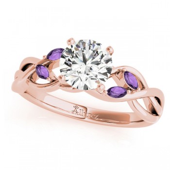 Twisted Round Amethysts & Moissanite Engagement Ring 14k Rose Gold (1.50ct)