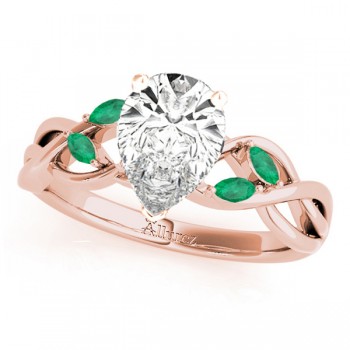 Twisted Pear Emeralds Vine Leaf Engagement Ring 18k Rose Gold (1.50ct)