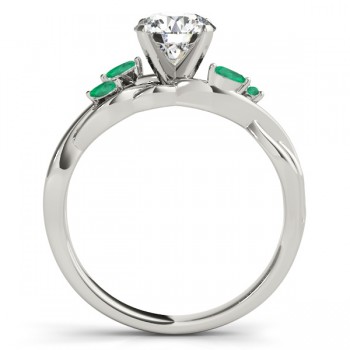 Twisted Round Emeralds Vine Leaf Engagement Ring 18k White Gold (1.50ct)