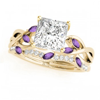Twisted Princess Amethysts & Diamonds Bridal Sets 14k Yellow Gold (1.23ct)
