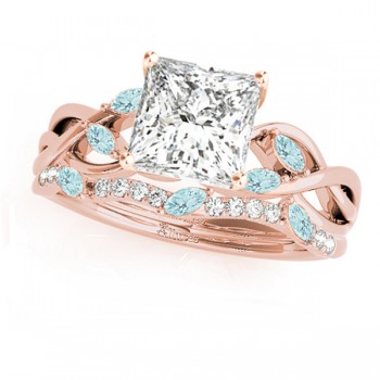 Twisted Princess Aquamarines & Diamonds Bridal Sets 14k Rose Gold (0.73ct)