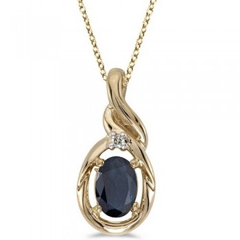 Blue Sapphire & Diamond Pendant Necklace 14k Yellow Gold (0.55ctw)
