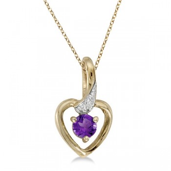 Amethyst and Diamond Heart Pendant Necklace 14k Yellow Gold