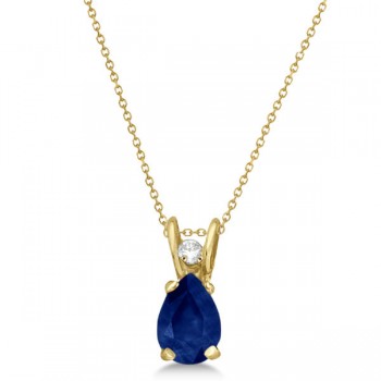 Pear Blue Sapphire and Diamond Pendant 14K Yellow Gold (0.63tcw)