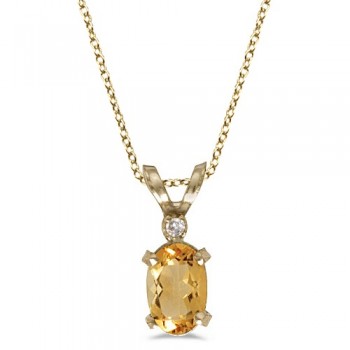 Oval Citrine and Diamond Solitaire Pendant in 14K Yellow Gold (0.45ct)