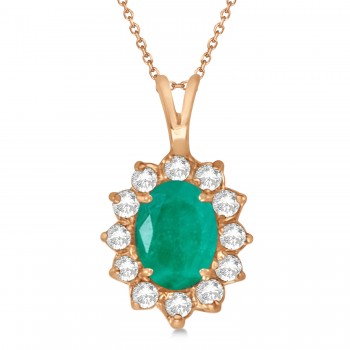 Emerald & Diamond Accented Pendant Necklace 14k Rose Gold (1.50ctw)