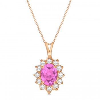 Pink Sapphire & Diamond Accented Pendant Necklace 14k Rose Gold (1.70ctw)