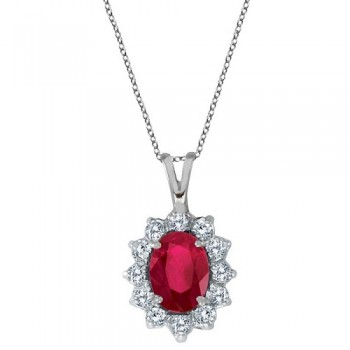 Ruby & Diamond Accented Pendant Necklace 14k White Gold (1.80ctw)