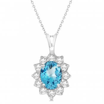 Blue Topaz & Diamond Accented Pendant Necklace 14k White Gold (1.70ctw)