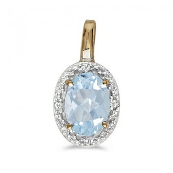 Oval Aquamarine & Diamond Pendant Necklace 14k Yellow Gold (0.40ctw)