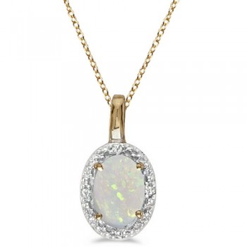 Halo Oval Opal & Diamond Pendant Necklace 14k Yellow Gold (0.55ctw)