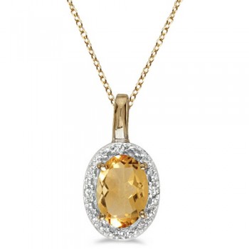Oval Citrine & Diamond Pendant Necklace 14k Yellow Gold (0.47tcw)