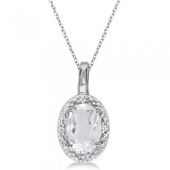 Oval White Topaz & Diamond Pendant Necklace 14k White Gold (0.60ctw)