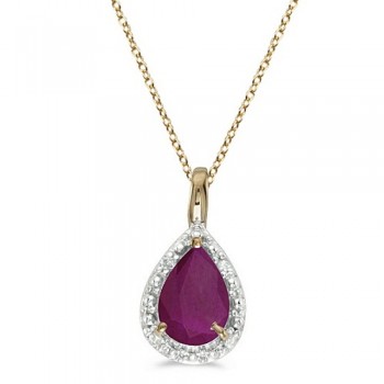Pear Shaped Ruby Pendant Necklace 14k Yellow Gold (0.75ct)