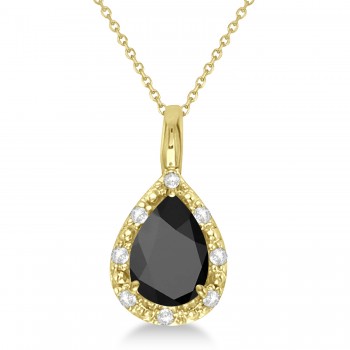 Pear Shaped Black Onyx Pendant Necklace 14k Yellow Gold (0.85ct)