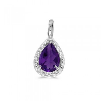 Pear Shaped Amethyst Pendant Necklace 14k White Gold (0.65ct)