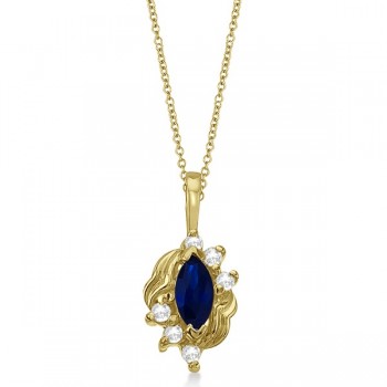 Marquise Blue Sapphire & Diamond Pendant in 14K Yellow Gold (0.34ct)