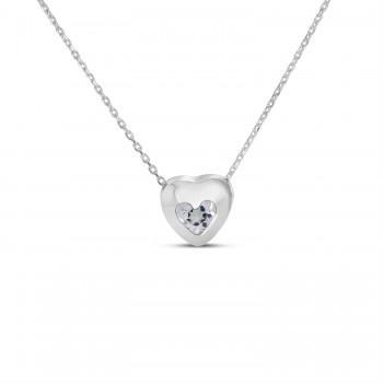 Heart White Topaz Bezel Pendant Necklace 14K White Gold (0.30ct)