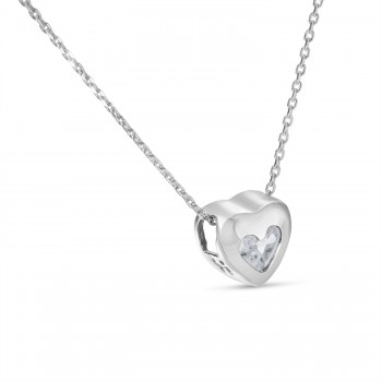 Heart White Topaz Bezel Pendant Necklace 14K White Gold (0.30ct)