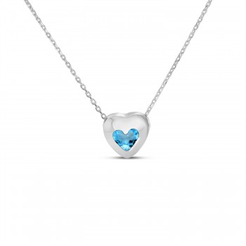 Heart Blue Topaz Bezel Pendant Necklace 14K White Gold (0.30ct)