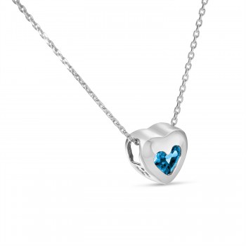 Heart Blue Topaz Bezel Pendant Necklace 14K White Gold (0.30ct)