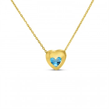 Heart Blue Topaz Bezel Pendant Necklace 14K Yellow Gold (0.30ct)