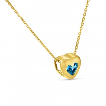 Heart Blue Topaz Bezel Pendant Necklace 14K Yellow Gold (0.30ct)