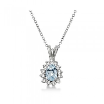 Pear Aquamarine & Diamond Pendant Necklace 14k White Gold (0.70ct)