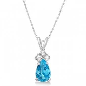 Pear Lab Blue Topaz & Lab Grown Diamond Solitaire Pendant 14k White Gold (0.75ct)