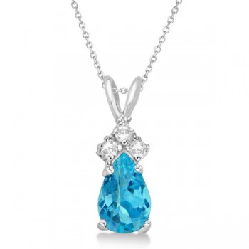 Pear Lab Blue Topaz & Lab Grown Diamond Solitaire Pendant 14k White Gold (0.75ct)