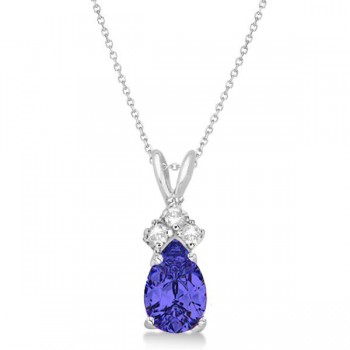 Pear Lab Tanzanite & Lab Grown Diamond Solitaire Pendant 14k White Gold (0.75ct)