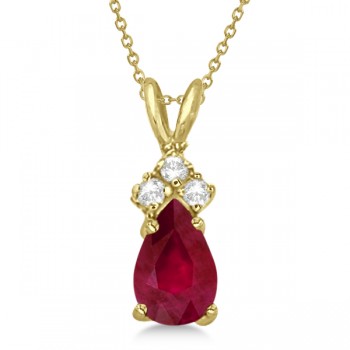 Pear Ruby & Diamond Solitaire Pendant Necklace 14k Yellow Gold (0.75ct)