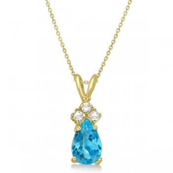 Pear Lab Blue Topaz & Lab Grown Diamond Solitaire Pendant 14k Yellow Gold (0.75ct)