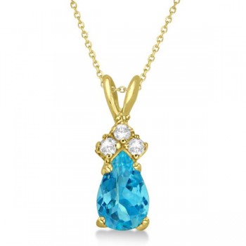 Pear Lab Blue Topaz & Lab Grown Diamond Solitaire Pendant 14k Yellow Gold (0.75ct)