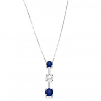 Blue Sapphires & Diamond Three-Stone Necklace 14k White Gold (1.00ct)