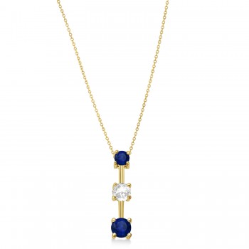 Blue Sapphires & Diamond Three-Stone Necklace 14k Yellow Gold (1.00ct)
