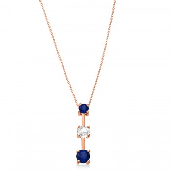 Blue Sapphires & Diamond Three-Stone Necklace 14k Rose Gold (0.25ct)