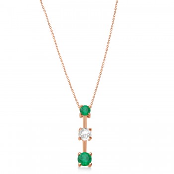 Emeralds & Diamond Three-Stone Necklace 14k Rose Gold (0.25ct)