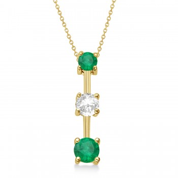 Emeralds & Diamond Three-Stone Necklace 14k Yellow Gold (0.25ct)