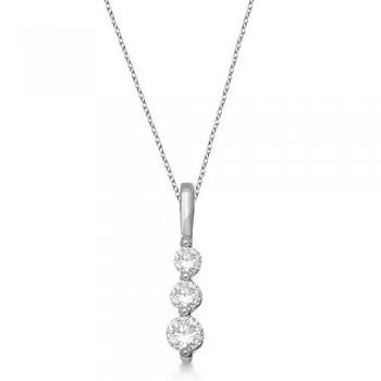 Three-Stone Graduated Diamond Pendant Necklace 14k White Gold (0.25ct)