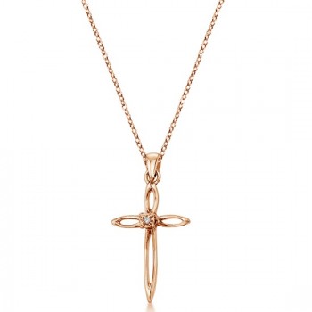 Diamond Sharp Cross Pendant Necklace 14k Rose Gold (0.01ct)
