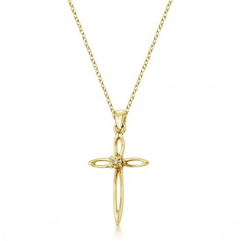 Diamond Sharp Cross Pendant Necklace 14k Yellow Gold (0.01ct)